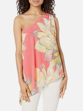 Trina Turk Nimah Top Allover Floral Print Split One Shoulder